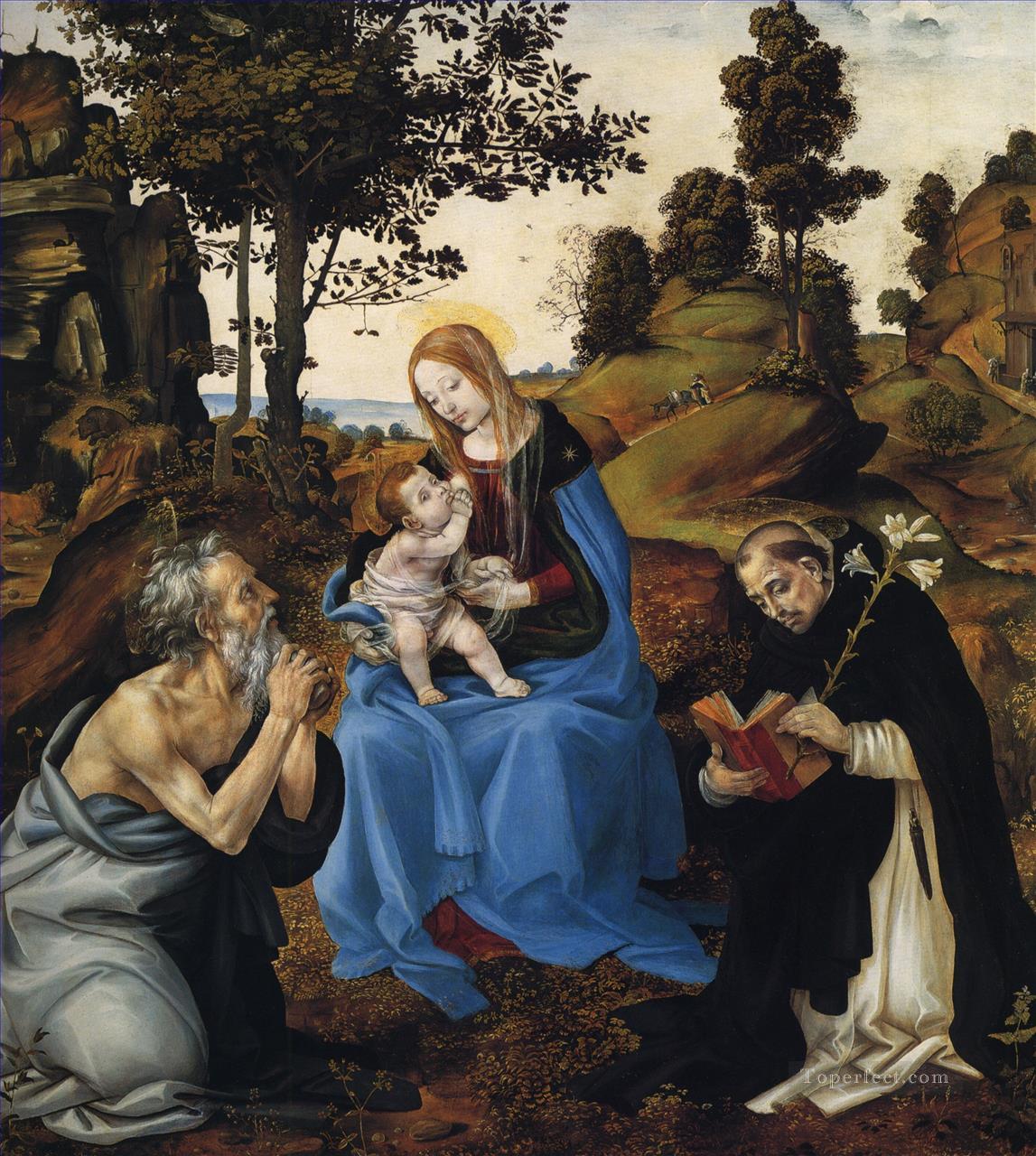 The Virgin and child with St Jerome and Dominic Christian Filippino Lippi Oil Paintings